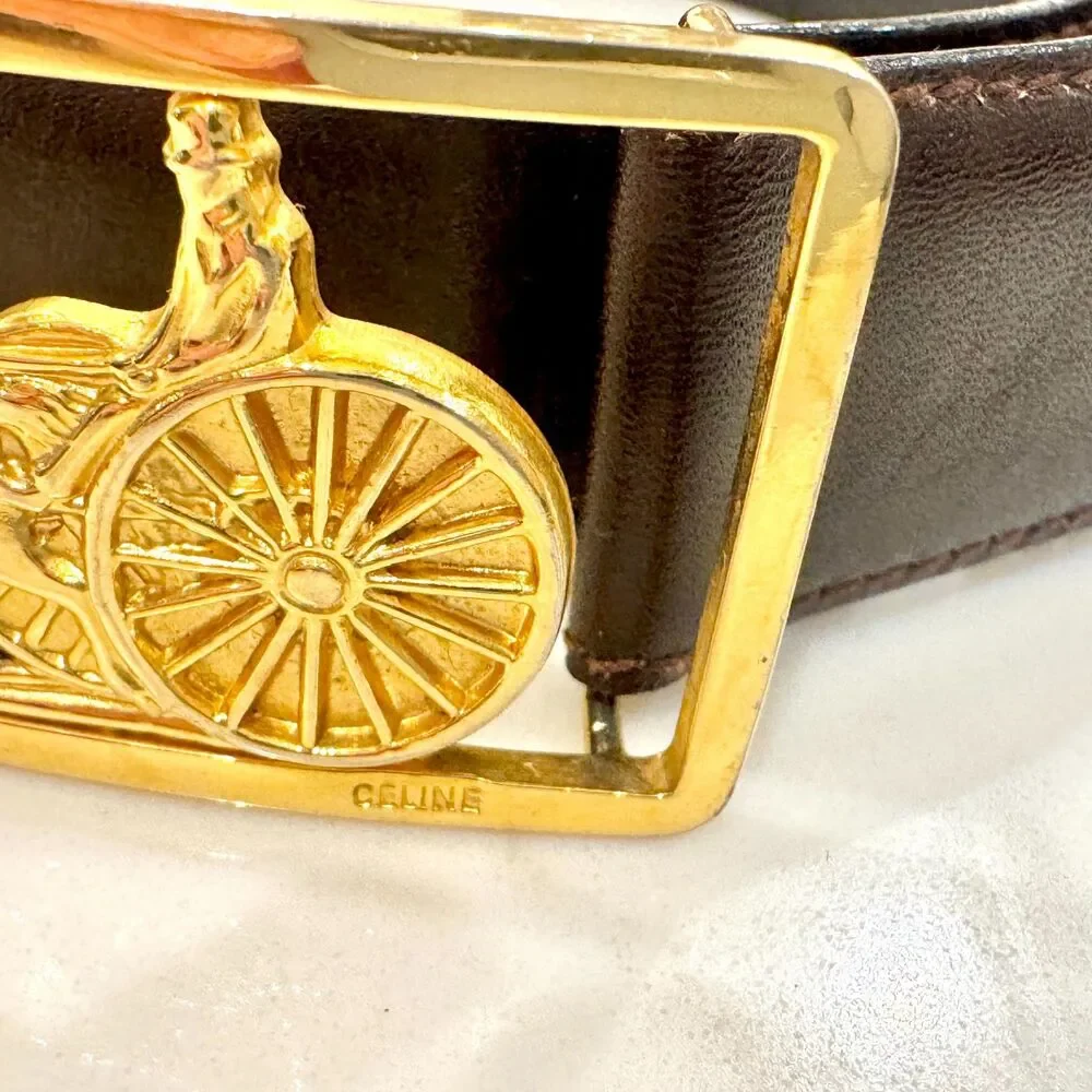 CELINE Horse Carriage Vintage Brown Belt - Size 60 (XXS) - Picture 6 of 12